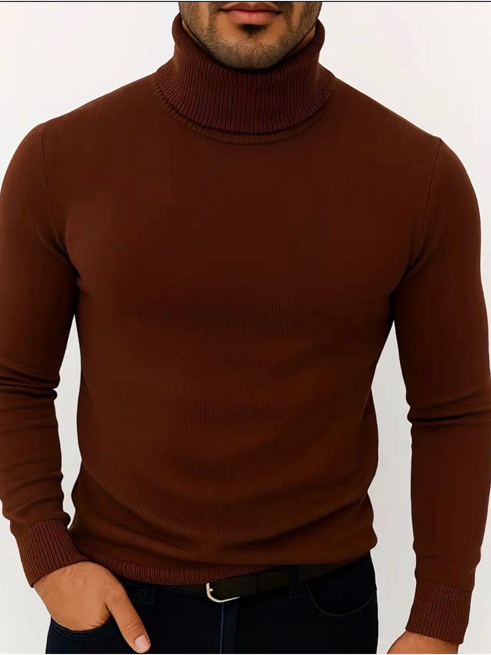 Classic Brown Men's Turtleneck Sweater
